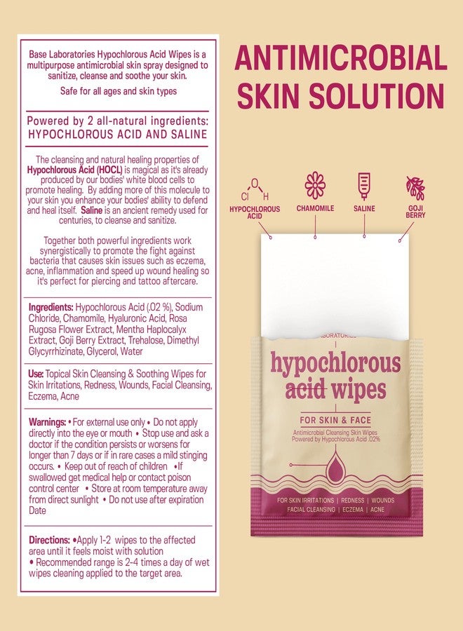 BASE LABORATORIES Hypochlorous Acid Wipes for Face & Skin - Facial Cleansing and Daily Skin Repair Hypochlorous Acid Wipes - for Sensitive Skin, Redness, Irritations, Eczema - 75 Wipes - Image 2